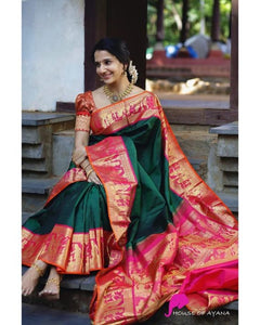 Trendy Green color Designer Silk Printed Sari DS-1005