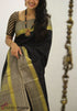 Partywear Black Colored Designer Silk Printed Sari DS-1037