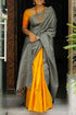 Party Wear Grey & Yellow Colored Designer Silk Printed Sari DS-1043