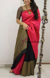 Attractive Black & Pink colored Designer Silk Printed Sari DS-1044