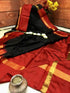 Elegant Maroon & Black Colored Designer Silk Printed Sari DS-1103