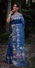 Party Wear Blue Color Linen Digital Printed Saree LS-122